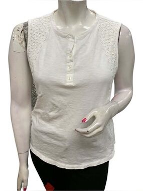 J. Crew White Sleeveless Lace Shoulder Henley Tank Size XL
